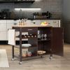 Kitchen Island Cart Rolling Serving Cart Wood Trolley-Brown - Color: Brown