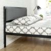 King size Metal Platform Bed Frame with Wood Slats and Upholstered Headboard