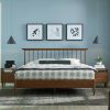 Queen Size Hardwood Mid Century Platform Bed Frame with Headboard in Walnut