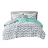 Full/Queen Reversible Comforter Set with Grey White Aqua Teal Chevron Pattern