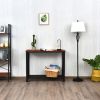 Metal Frame Wood  Console Sofa Table with Storage Shelf-Black