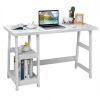 Wooden Trestle Computer Desk with 2-Tier Removable Shelves-Gray