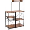 4-tier Kitchen Baker's Rack with Basket and 5 Hooks-Black