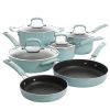 Kenmore Elite Andover 10 Piece Nonstick Aluminum Cookware Set in Glacier Blue