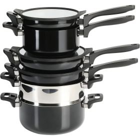 Kenmore Elite Grayson 9 Piece Nonstick Aluminum Stackable Cookware Set in Black