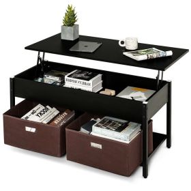 FarmHouse Black Lift-Top Multi Purpose Coffee Table with 2 Storage Drawers Bins