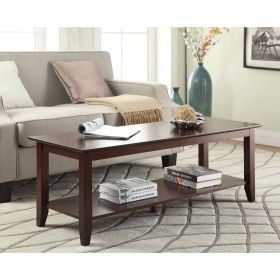 Espresso Wood Grain Coffee Table with Bottom Shelf