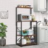 Black Metal 4-Shelf Rustic Brown Wood Kitchen Baker's Rack Microwave Stand