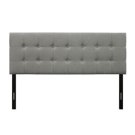 King size Mid-Century Style Button-Tufted Headboard in Grey Upholstered Fabric