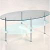 Modern Oval Glass Coffee Table with Chrome Metal Legs