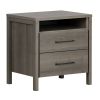 Modern Grey 2 Drawer Nightstand Cubby Storage Shelf