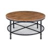 FarmHome Industrial Wood Steel Coffee Table 2-Tier Round with Storage Shelves