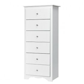 Modern White 6 Drawer Tall Wood Dresser Chest