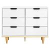 Modern Mid-Century Style 6-Drawer Double Dresser in White Natural Wood Finish