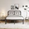 Queen Size Heavy Duty Black Metal Platform Bed Frame with Headboard